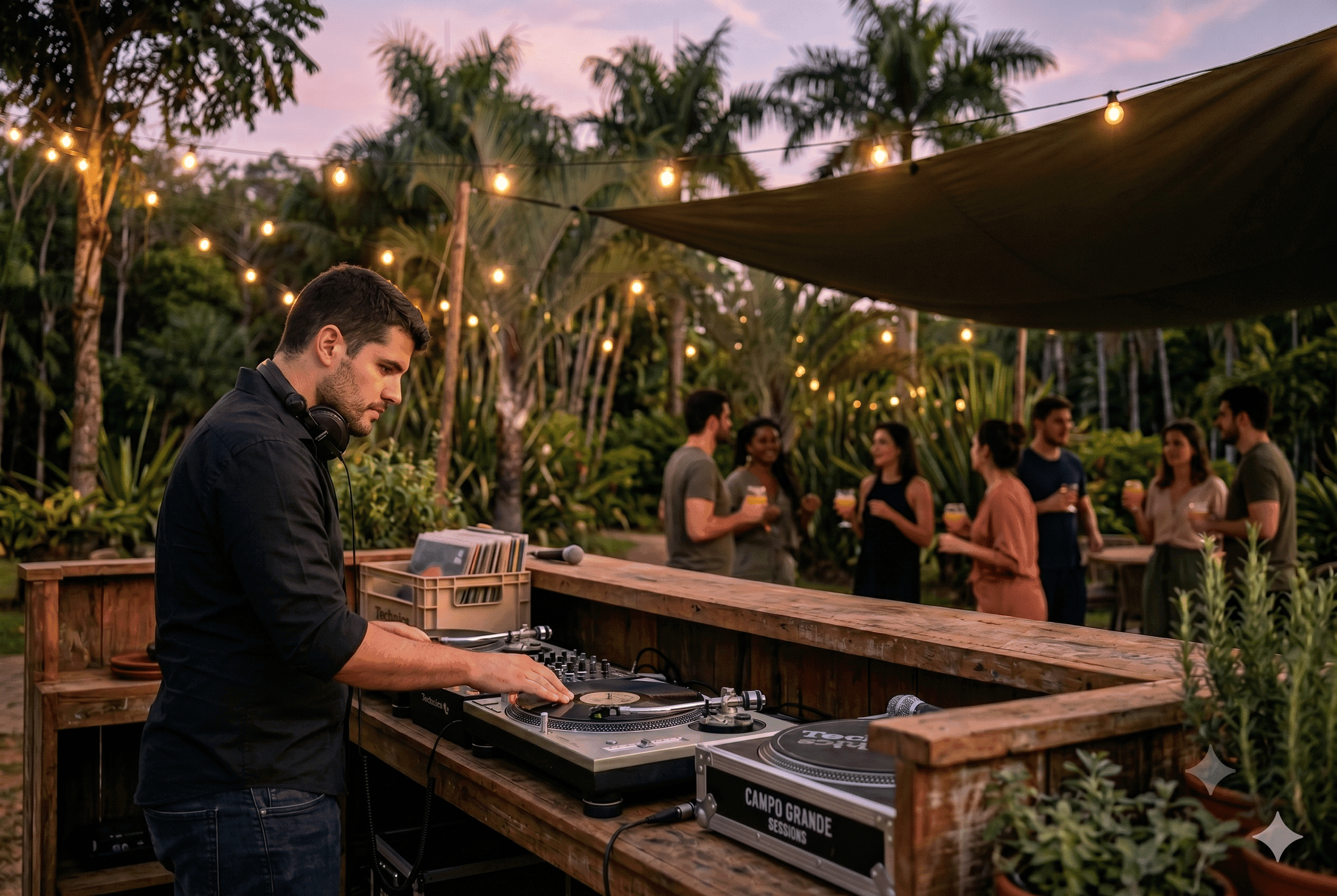 DJ ao vivo e bar de drinks no lounge do festival