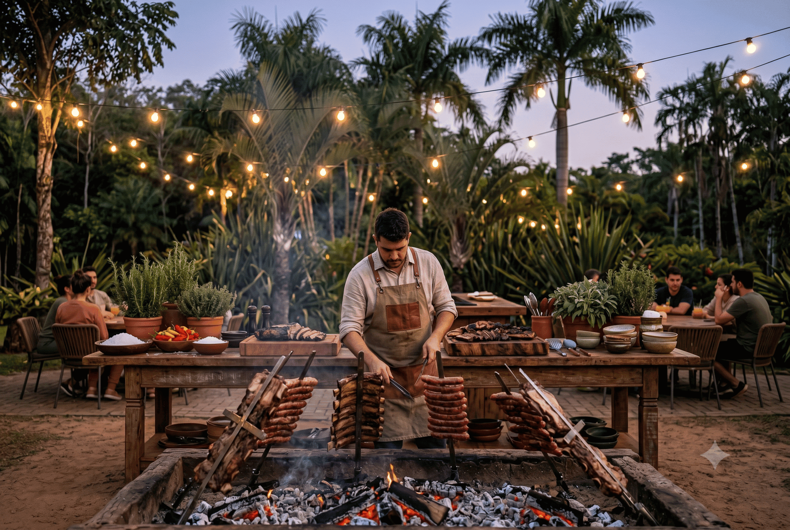 Chef André Nardo conduzindo o fogo de chão